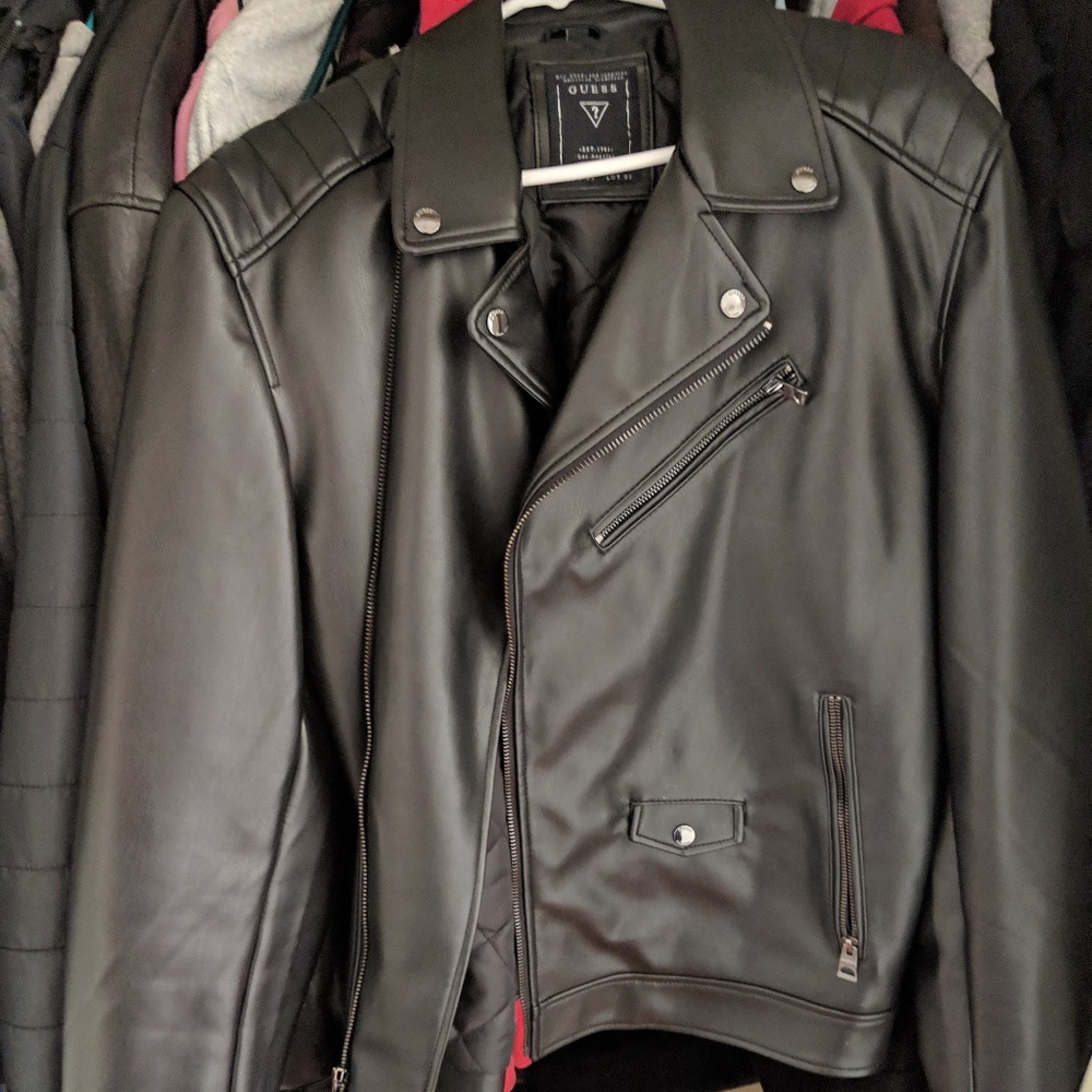 GUESS | Mens  Leather Jacket | Black
